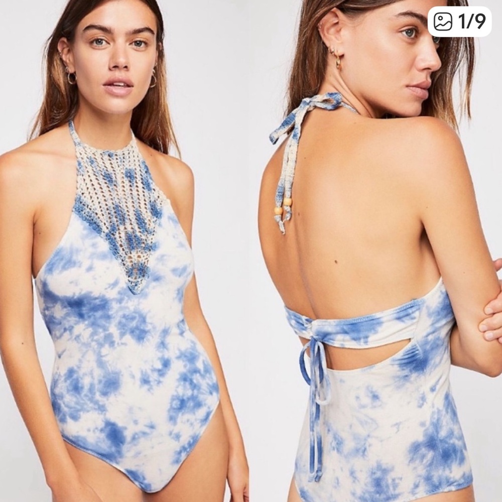 Free People Mae tie-dye Boho halter bodysuit tank Small